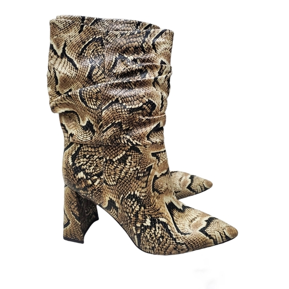"Ambie" Snake Slouch Calf Boot NWOT Size 9 Block Heel Point Toe Leather - Picture 2 of 12